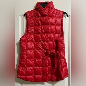 MY ANORAK Women’s Red Down Filled Puffer Tie Front with Travel Pouch Large